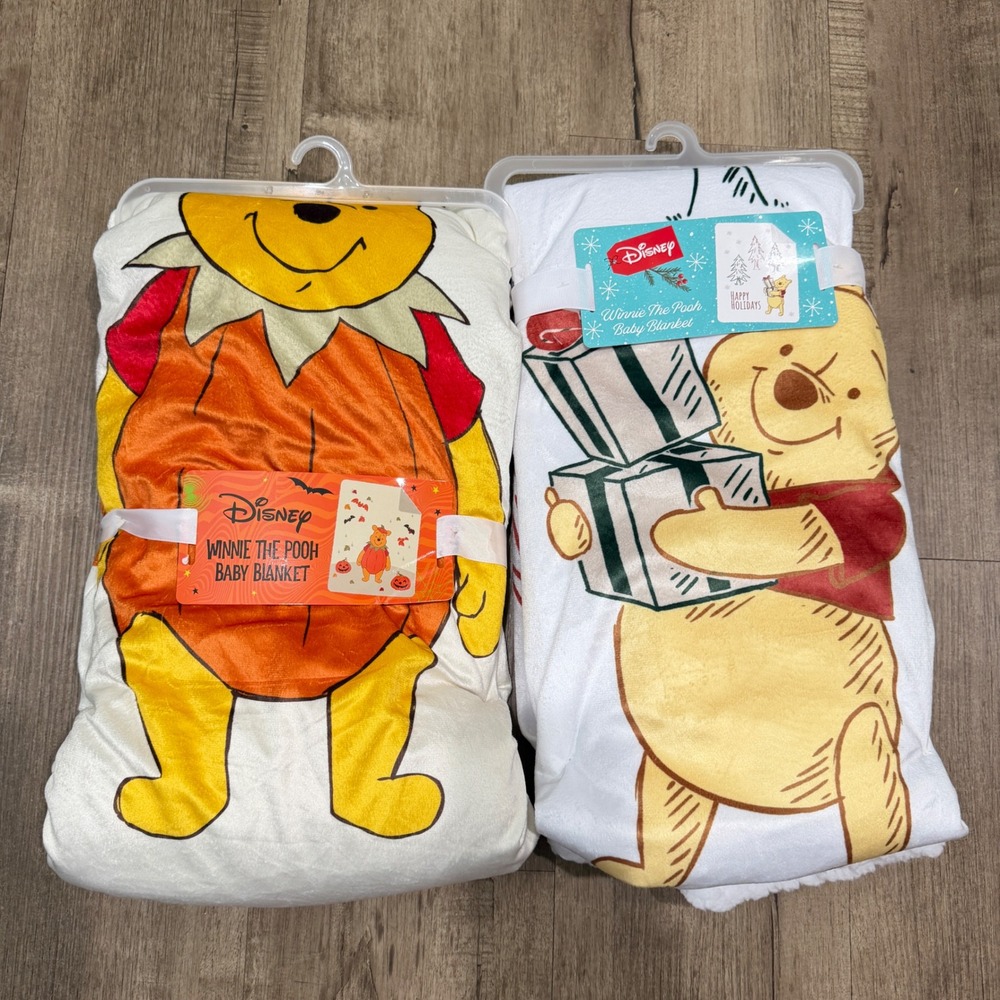 NEW Disney Winnie The Pooh Baby Sherpa Blanket Set Halloween Christmas Fall